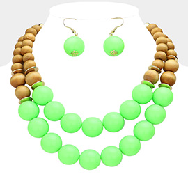 Wood Ball Double Strand Statement Necklace